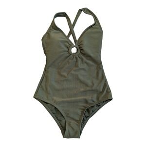 S-10 Women's Ribbed‎ Ring Detail One Piece Swimsuit - Shade & Shore Dark Green S